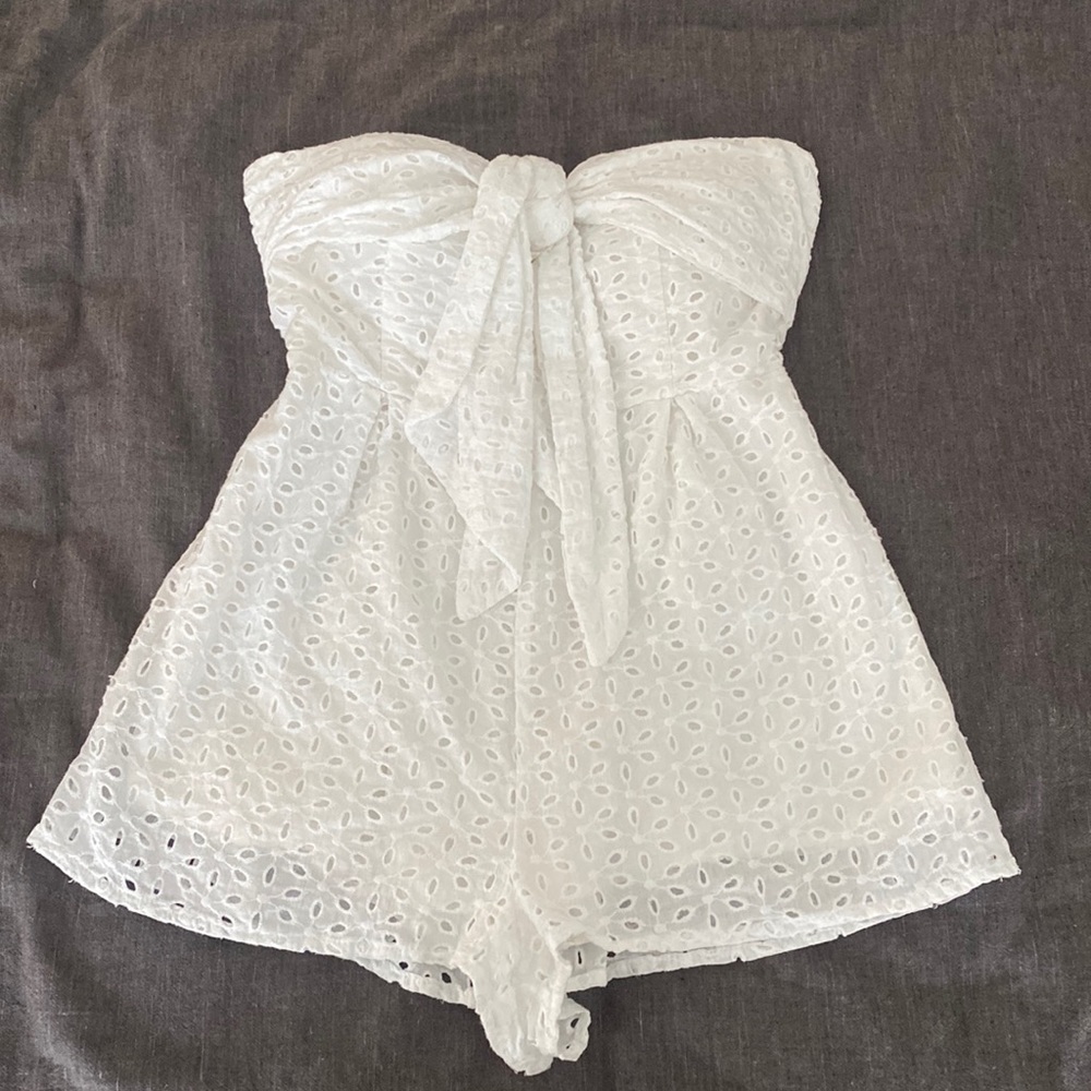 Womens eyelet white romper, small